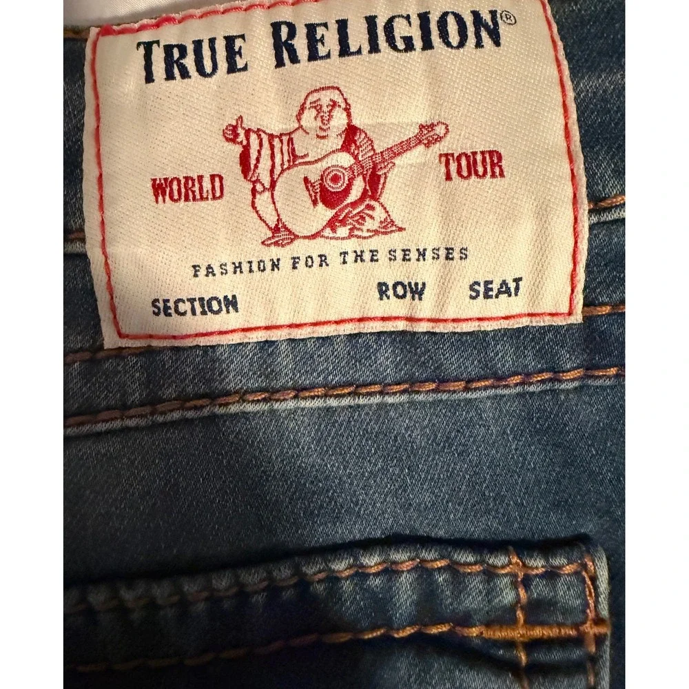 True Religion Jeans Mens 40x31 Blue Ricky Relaxed Straight Flap Pocket Y2K